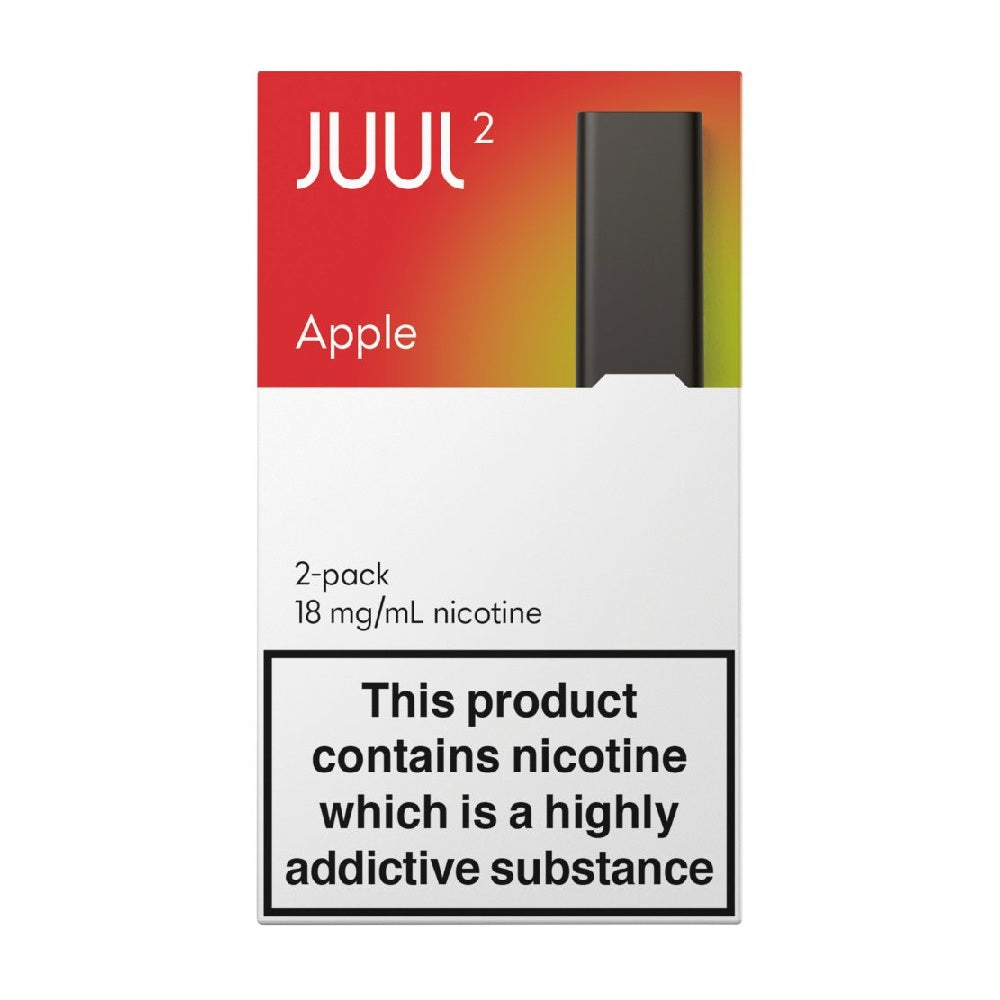 Juul 2 vape device packaging with 'Apple' flavor on a white background