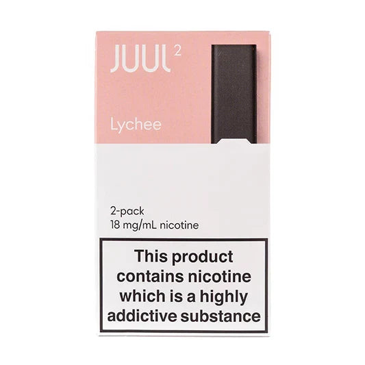 Juul2 Lychee e-liquid packaging on a white background