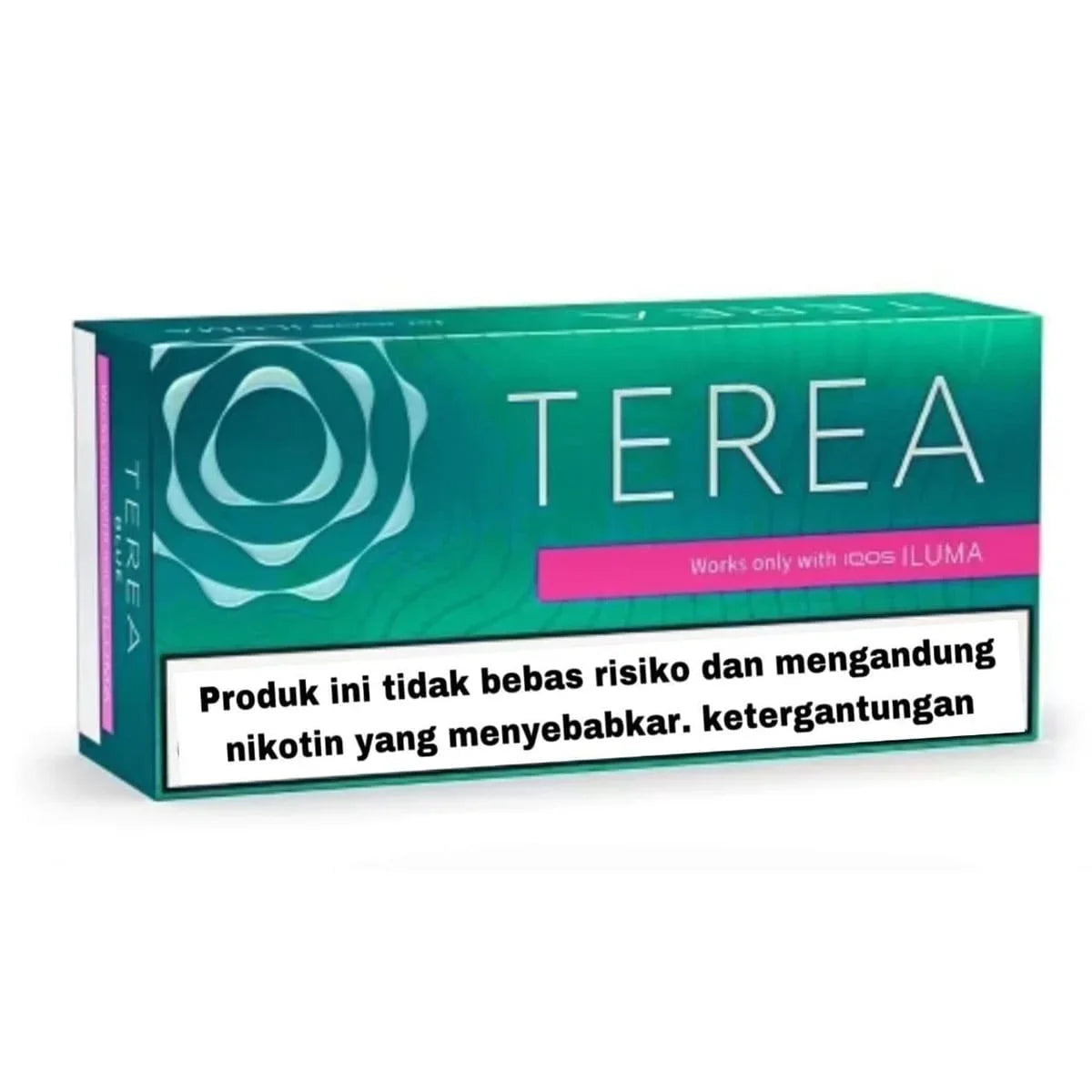 Terea black green product packaging with a rose-like design on a white background