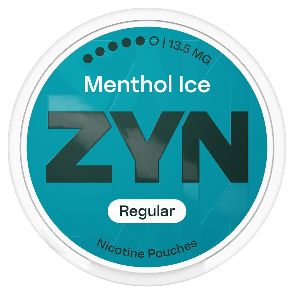 ZYN Menthol Ice nicotine pouch container on a white background