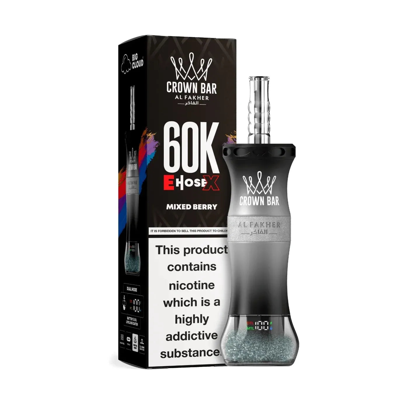 Alfakher Crown Bar mixed berry vape device and packaging on a white background