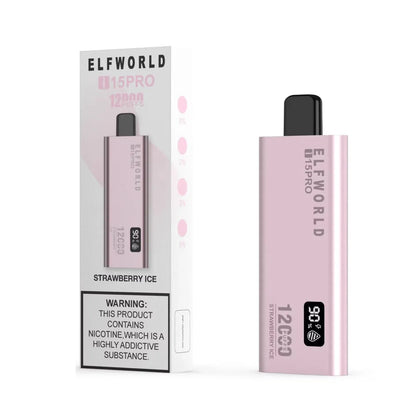 Pink vape device of elfworld i 15 pro vape and packaging on a white background
