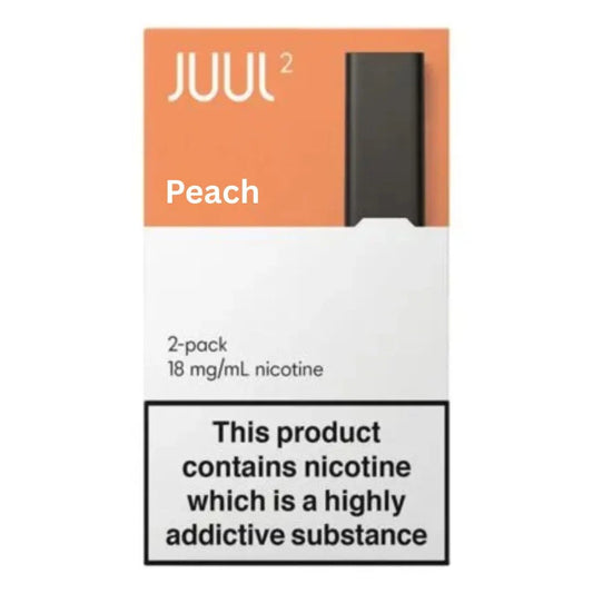 Juul Peach e-liquid packaging with nicotine warning label