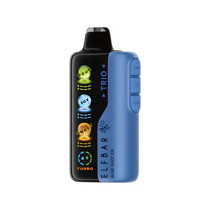 Elf Bar Trio blue razz ice vape device with blue and black design on a white background