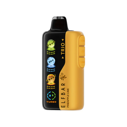 Elf Bar Trio pineapple lime vape device with yellow and black design on a white background
