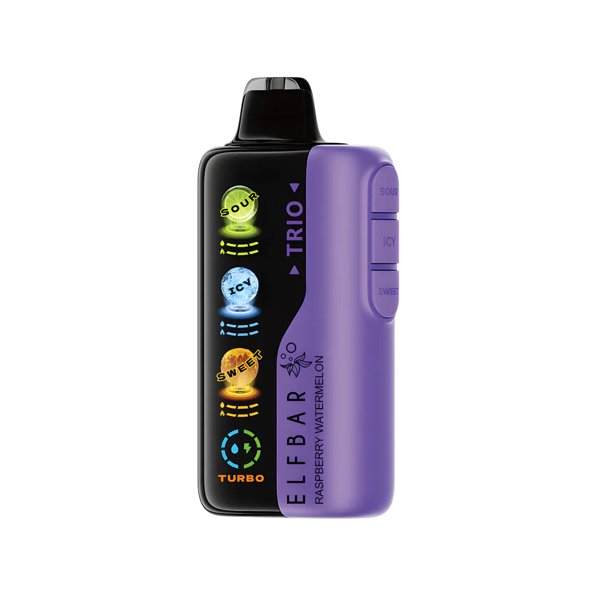 Elfbar Trio vape raspberry watermelon flavour on white background