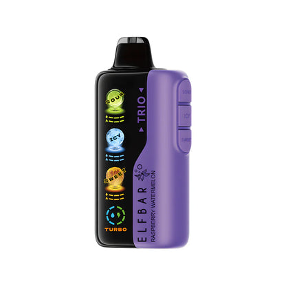 Elfbar Trio vape raspberry watermelon flavour on white background