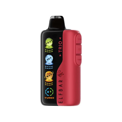 Red and black elfbar trio vape device with visible branding on a white background