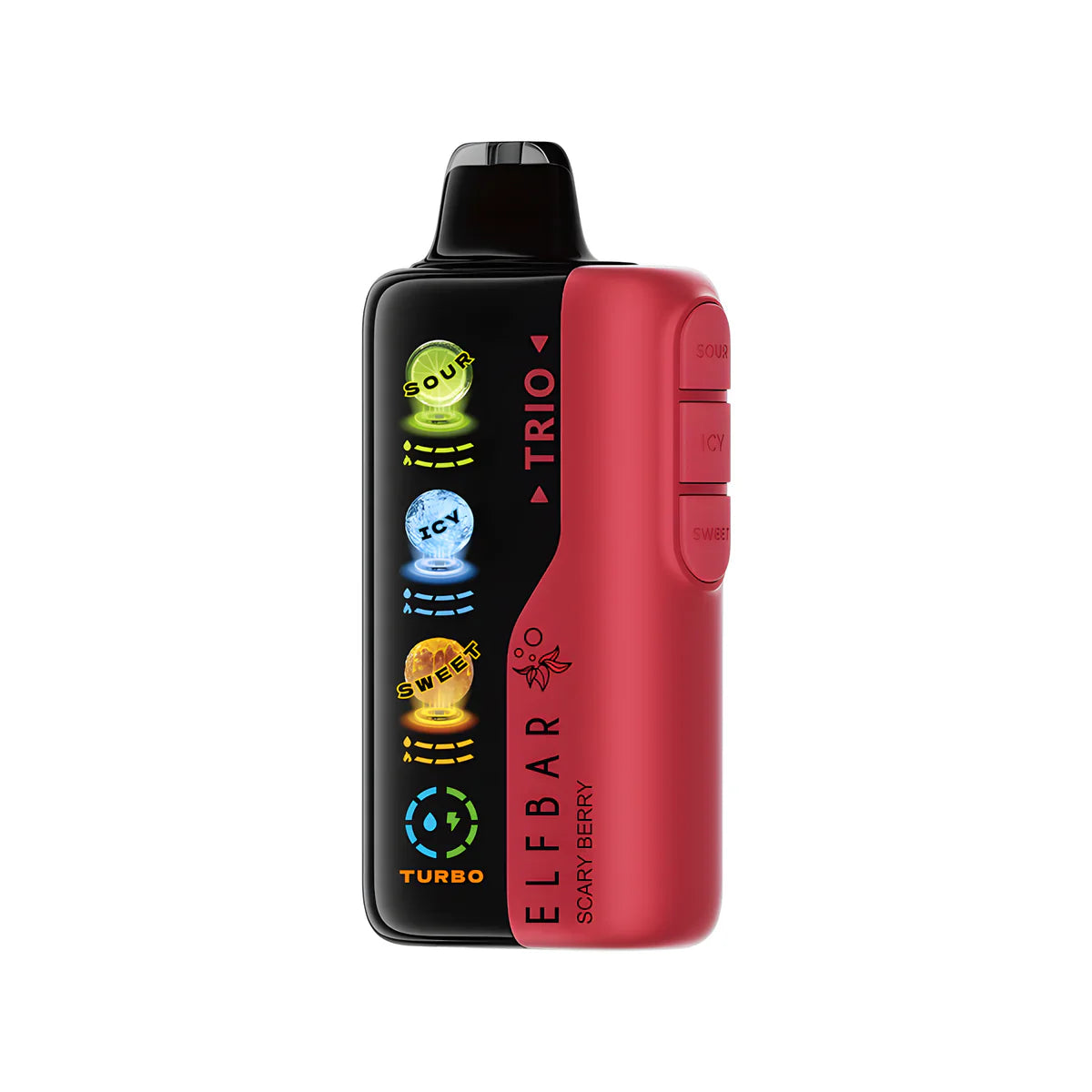 Elf Bar Trio vape device with red and black design on a white background