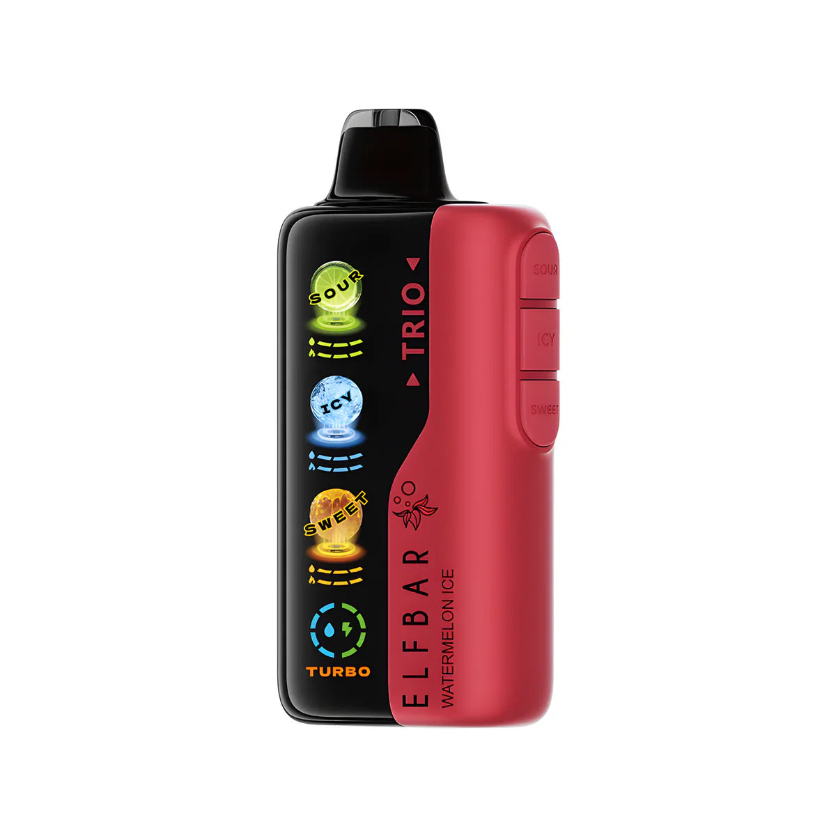 Elfbar watermelon ice device with red and black design on a white background
