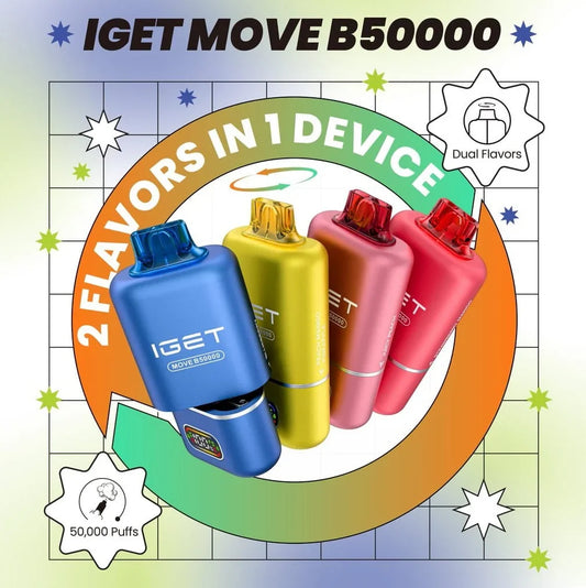 IGET Move B50000 device with four colorful pods on a gradient background