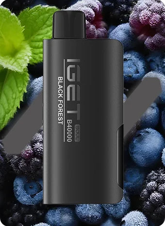 iget soul vape device- black forest, with fruits in background