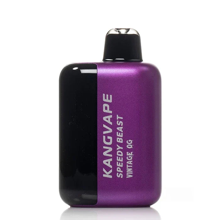 Purple and black disposable vape device with 'Kangvape' branding of 'vintage og' flavour on a white background