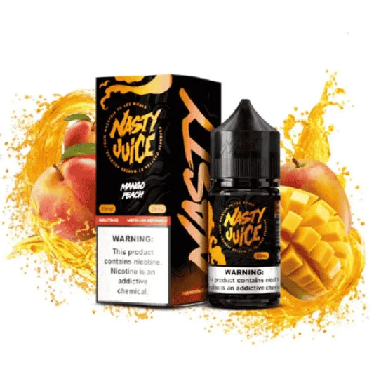 Nasty Juice Mango Peach e-liquid bottle and packaging box displayed against a white background