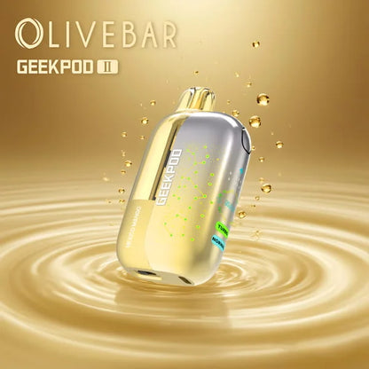 GeekPod 2 vape on a gold background with OliveBar branding