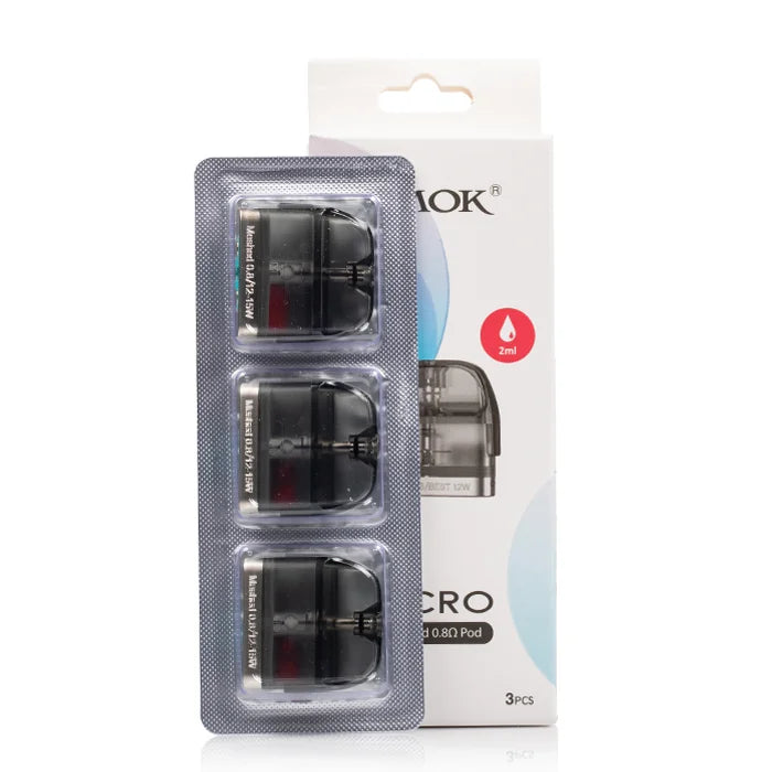 AOK vape pods packaging with three black pods in a clear plastic case on a white background.