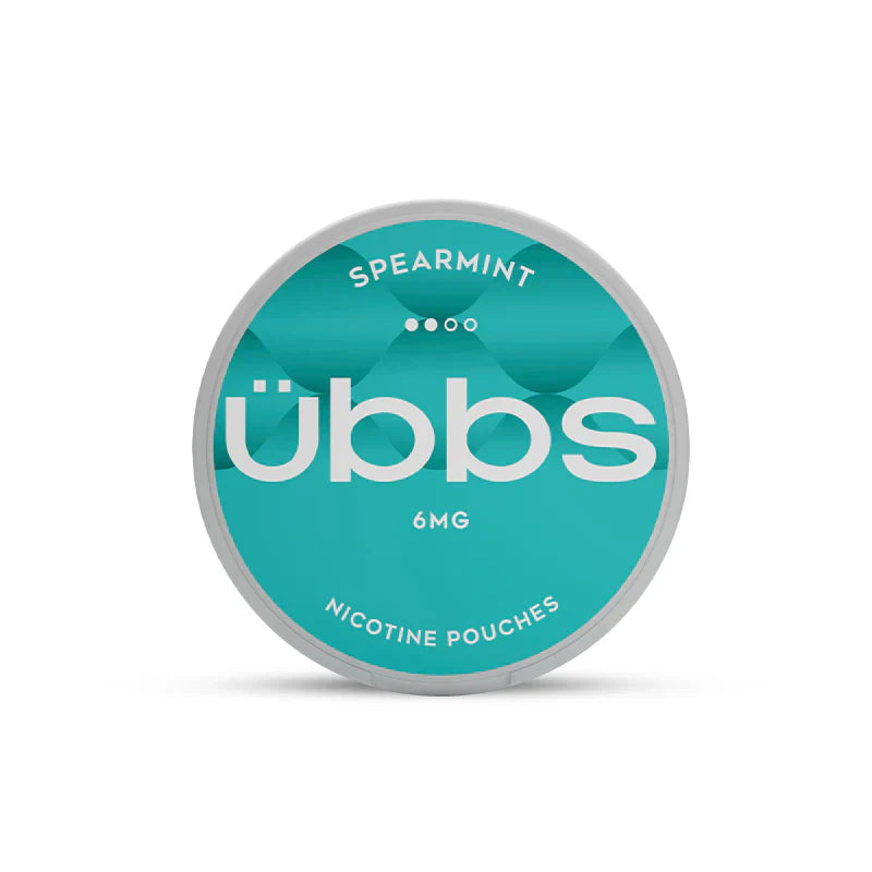 übbs spearmint nicotine pouches container on a white background