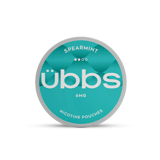 übbs spearmint nicotine pouches container on a white background