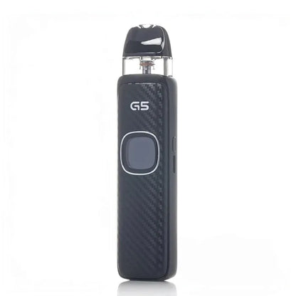 Caliburn G5 vape device with a black carbon fiber textured body, on plain white background.