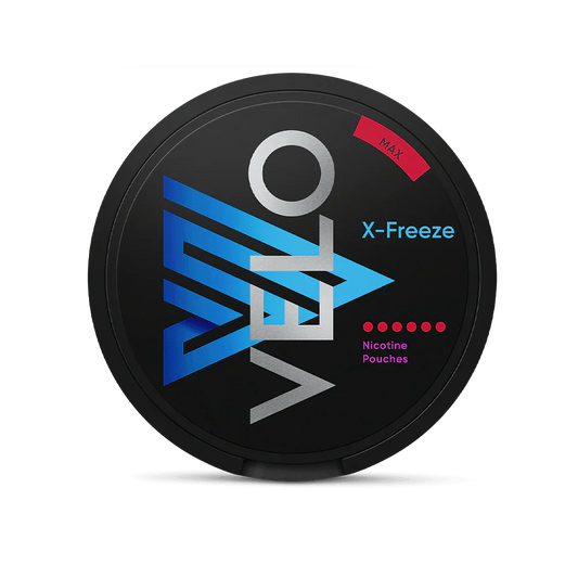 Velo X-Freeze nicotine pouch container on a white background