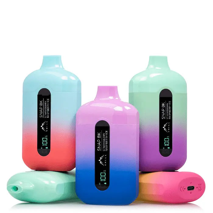 Vhill Snap 8K Vape electronic devices with digital displays on a white background