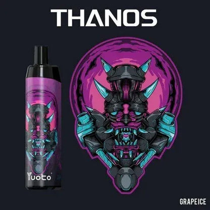 Yuoto Thanos vape grape ice device with design on a black background