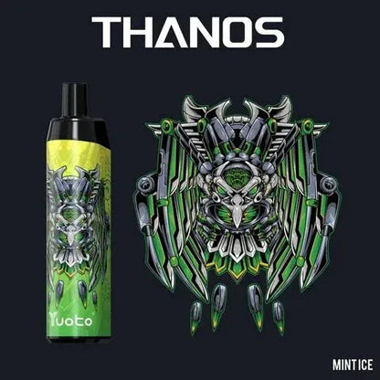 Yuoto Thanos vape mint ice device with design on a black background