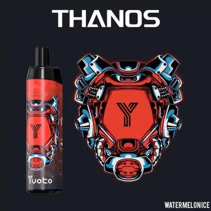 Yuoto Thanos vape watermelon ice device with design on a black background