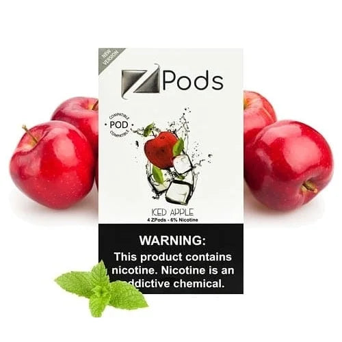 Ziip Pods red apple flavor packaging with nicotine warning label and red apples in the background